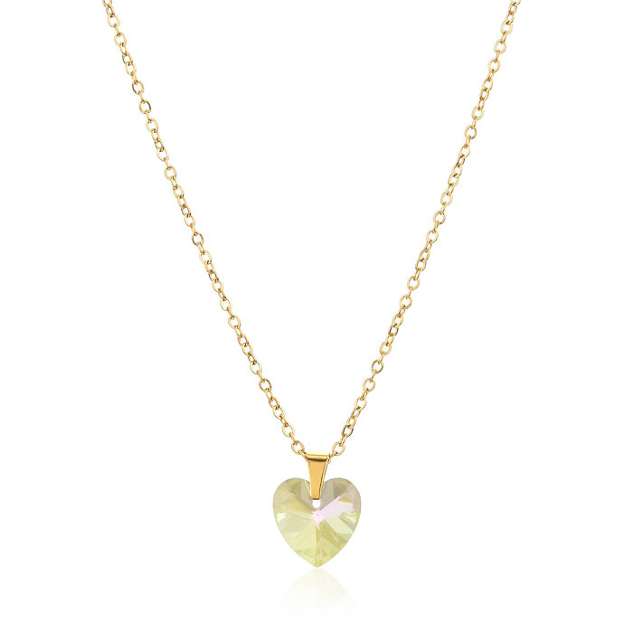 Elegant Lady Heart Shape Stainless Steel  Glass Plating Pendant Necklace
