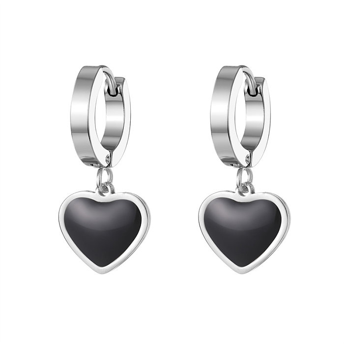 1 paire de boucles d'oreilles pendantes en acier inoxydable plaqué émail, Style Simple, rond, carré, en forme de cœur