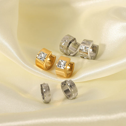 1 Pair Simple Style Circle Square Plating Inlay Stainless Steel  Rhinestones 18K Gold Plated Earrings