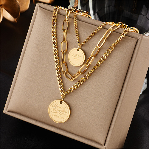 Vintage Style Letter Stainless Steel  Layered Necklaces Gold Plated Stainless Steel  Necklaces