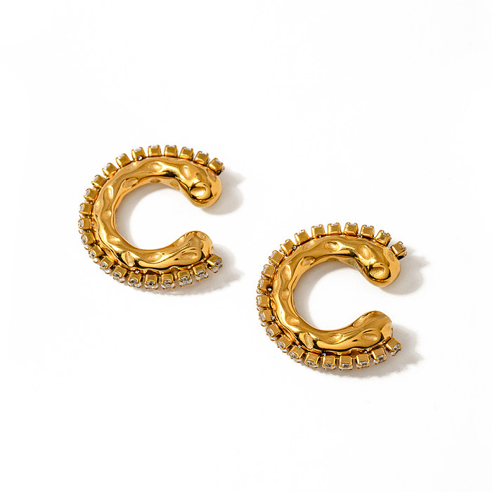 1 Pair Vintage Style Simple Style C Shape Plating Inlay Stainless Steel  Zircon 18K Gold Plated Ear Cuffs