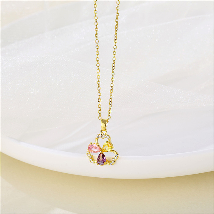 Collier avec pendentif en forme de cœur et de fleur, en acier inoxydable, plaqué or 18 carats, plaqué or, vente en gros