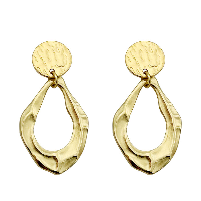 1 Pair Artistic Water Droplets Stainless Steel  Metal Plating Pleated Gold Plated Drop Earrings