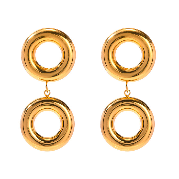 1 Pair IG Style Round Plating Stainless Steel  18K Gold Plated Drop Earrings