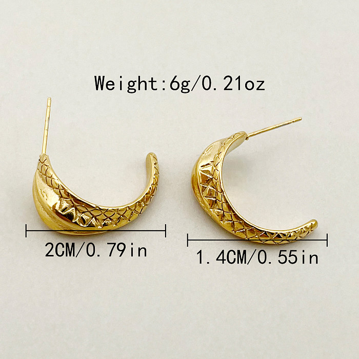 1 paire de boucles d'oreilles plaquées serpent, Style Simple, incrustation en acier inoxydable, Zircon plaqué or