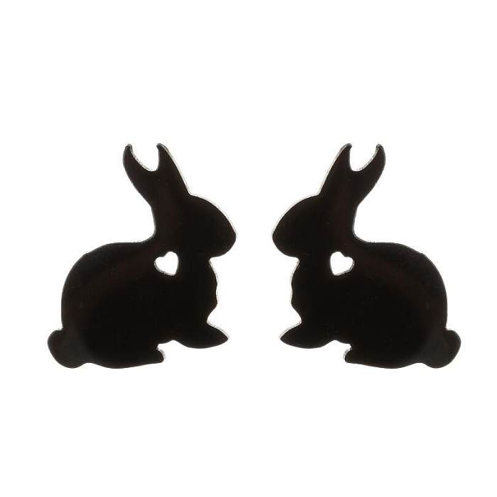 1 par de pendientes chapados en acero inoxidable con diseño de conejo y Animal de estilo japonés