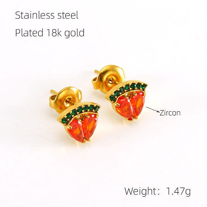1 Pair Elegant Glam Fruit Pineapple Watermelon Plating Inlay Stainless Steel  Zircon 18K Gold Plated Ear Studs