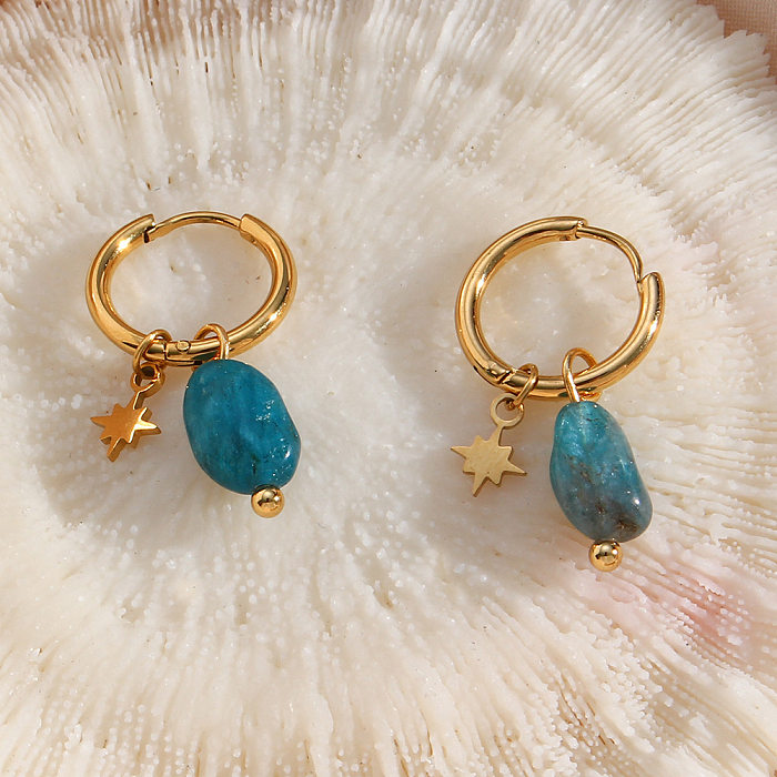 1 Paar vergoldete Ohrringe aus Edelstahl mit Natursteinen im klassischen Stil mit geometrischer Beschichtung