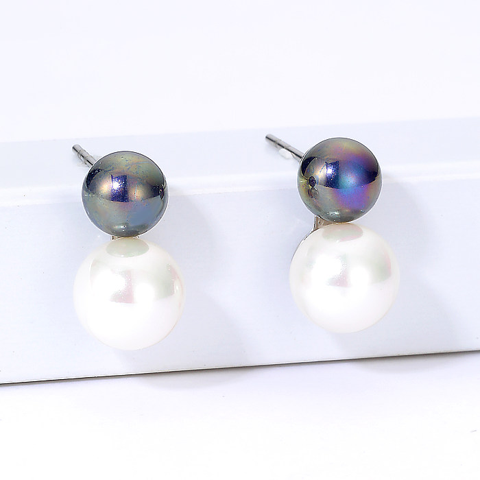 1 par de pendientes de perlas artificiales con incrustaciones de acero inoxidable con perlas de viaje de estilo Simple