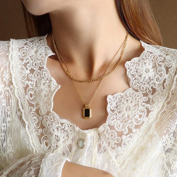 Marka – collier Double couche en acrylique pour femme, Niche française, coquille noire, chaîne de clavicule, en acier inoxydable, or 18 carats, P1015