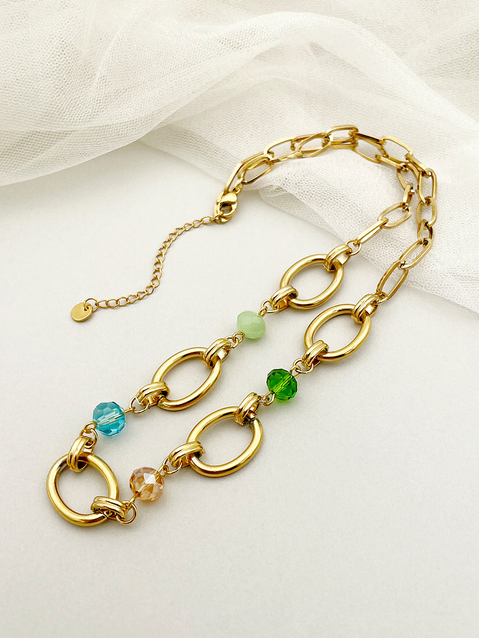 Casual Simple Style Oval Stainless Steel  Beaded Plating Hollow Out Gold Plated Necklace