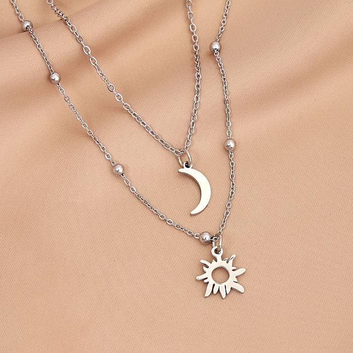 Simple Style Sun Moon Stainless Steel  Double Layer Necklaces
