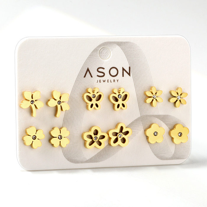 Casual Simple Style Animal Star Flower Stainless Steel  Plating Ear Studs 1 Set