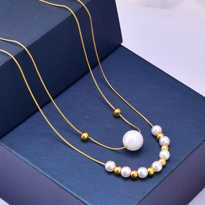 Wholesale Lady Pearl Shell Stainless Steel Layered Necklaces
