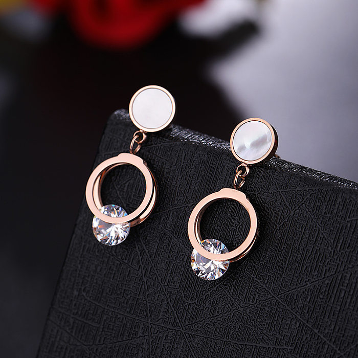 Simple Style Round Star Heart Shape Stainless Steel Inlay Zircon Earrings 1 Pair