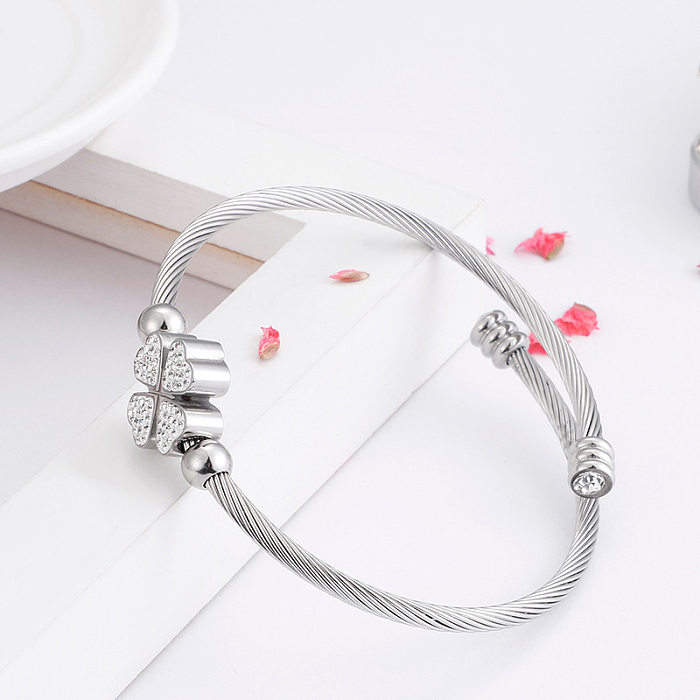Korean Simple Three Colors Stainless Steel Heart Zircon Bracelet Wholesale jewelry
