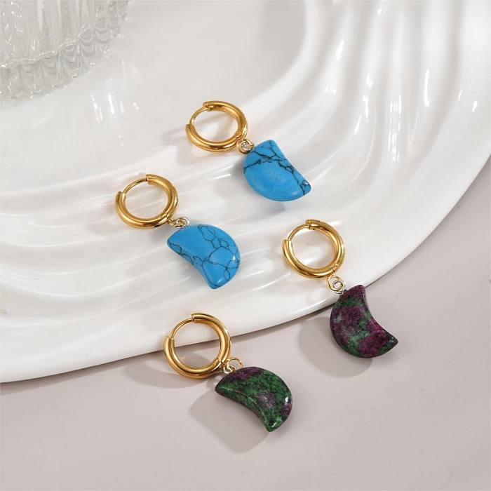 1 Paar elegante, luxuriöse Mond-Ohrringe aus Edelstahl mit Naturstein und 18 Karat vergoldet