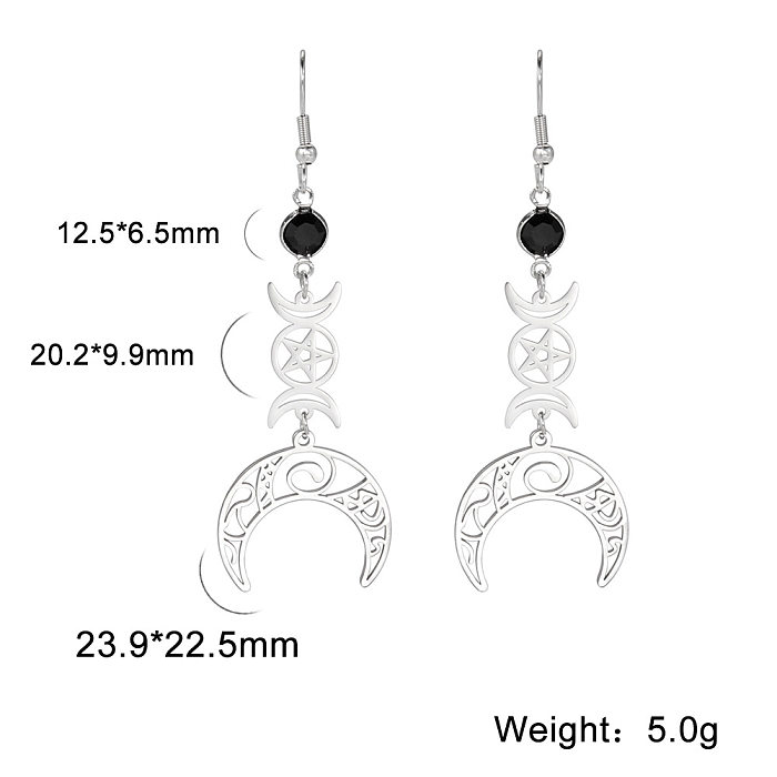 1 Pair Simple Style Star Moon Plating Hollow Out Stainless Steel  Drop Earrings