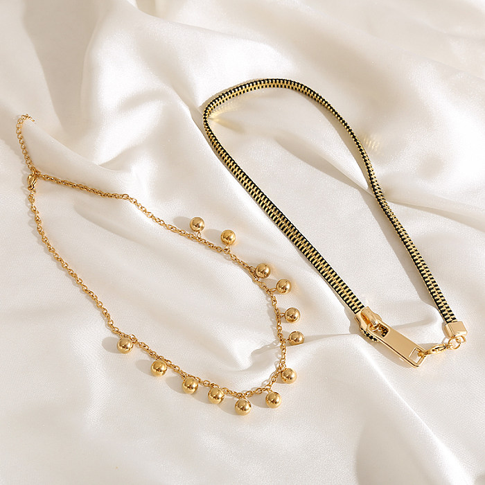 Retro-Reißverschluss-Kugel-Edelstahl-Beschichtung, vergoldete Halskette