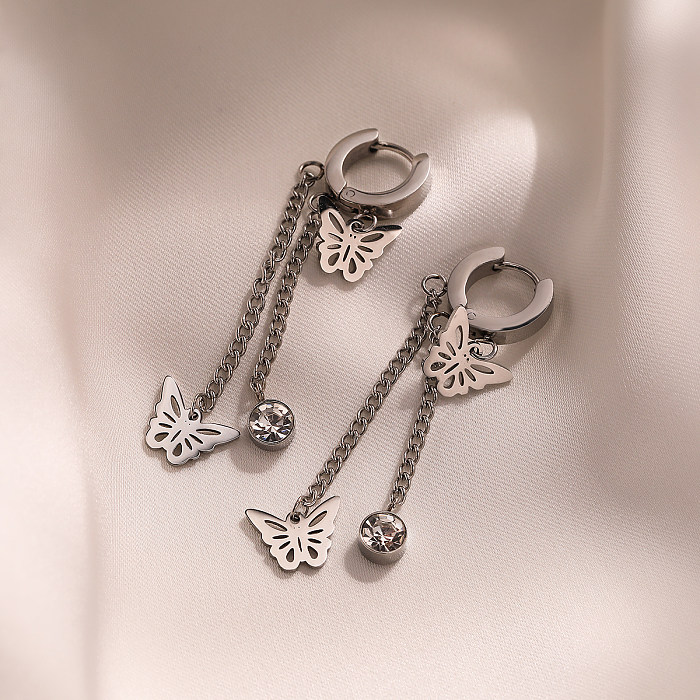 Boucles d'oreilles pendantes en acier inoxydable et Zircon plaqué or 1 carats, 18 paire, Style Simple, placage papillon, incrustation ajourée