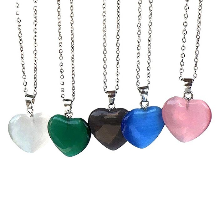 Simple Style Heart Shape Opal Stainless Steel Chain Pendant Necklace