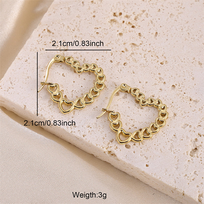 1 Pair Elegant Sweet Heart Shape Plating Stainless Steel  18K Gold Plated Hoop Earrings