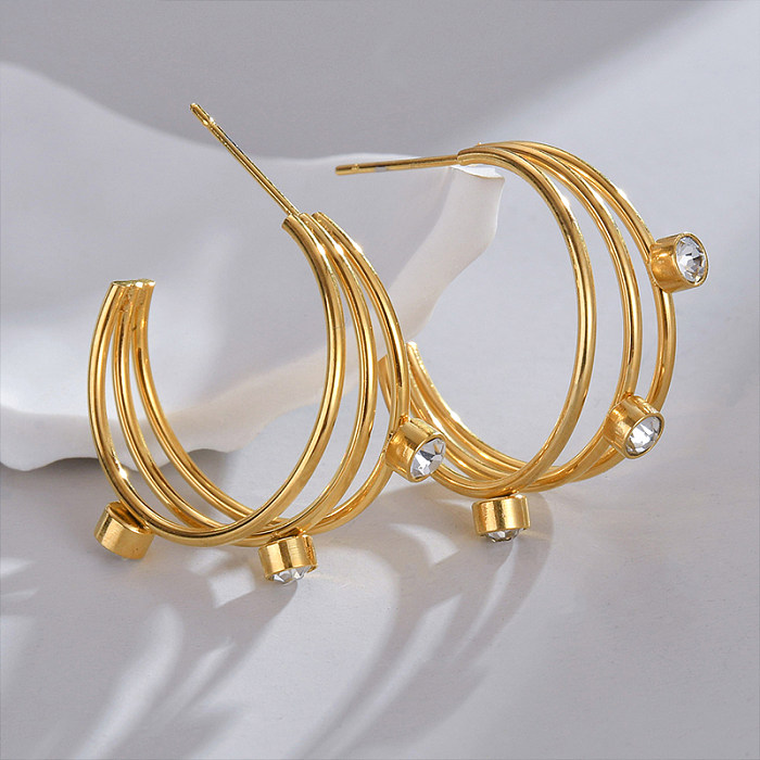 1 Pair Simple Style Solid Color Plating Inlay Stainless Steel  Zircon 18K Gold Plated Ear Studs