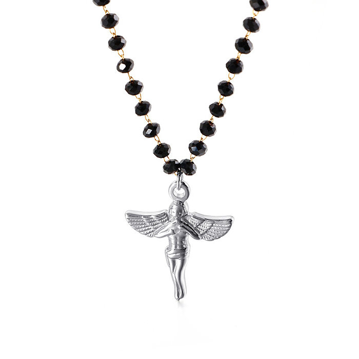 Kalen Ornament Neue europäische und amerikanische Damen einfache Kreuz Persönlichkeit runde Perlen Stahl Farbe Anhänger Halskette Außenhandel gemischte Charge