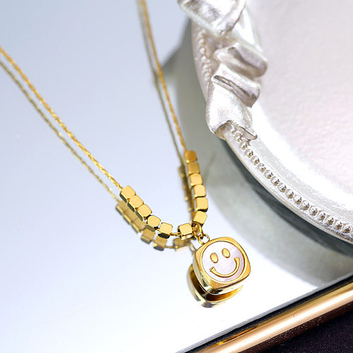 Casual Simple Style Smiley Face Stainless Steel Plating Inlay Shell 18K Gold Plated Pendant Necklace
