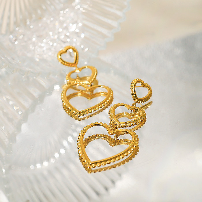 1 par estilo ig férias estilo francês formato de coração chapeado oco aço inoxidável 18k brincos banhados a ouro