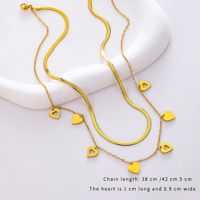Elegante, schlichte, mehrschichtige Halsketten in Herzform mit Edelstahlbeschichtung und 24-Karat-Vergoldung