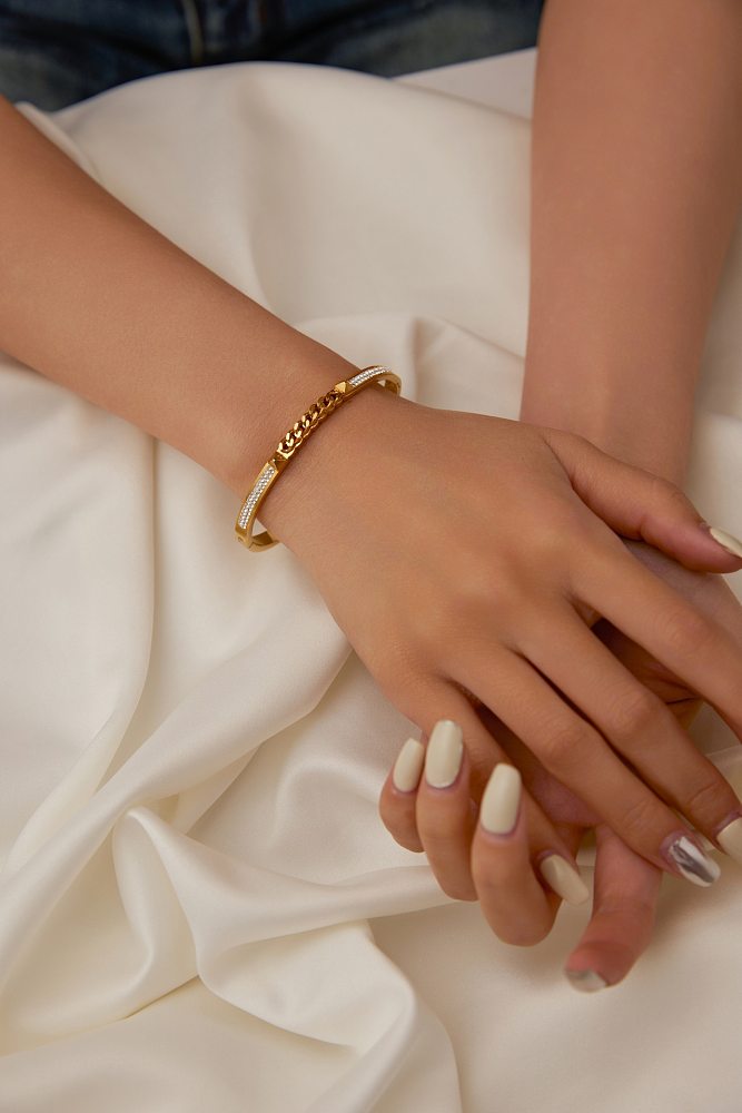 Bracelet en Zircon avec incrustation de placage en acier inoxydable de couleur unie de Style classique rétro