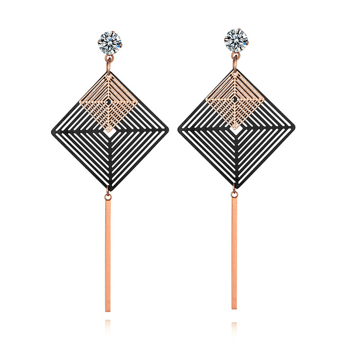 1 Pair Casual Simple Style Square Plating Inlay Stainless Steel  Stainless Steel Rhinestones Rose Gold Plated Drop Earrings