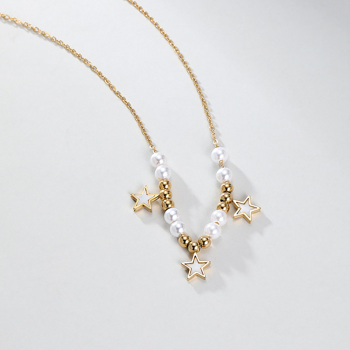 Elegant Star Pearl Stainless Steel  Plastic Beaded Plating 18K Gold Plated Pendant Necklace
