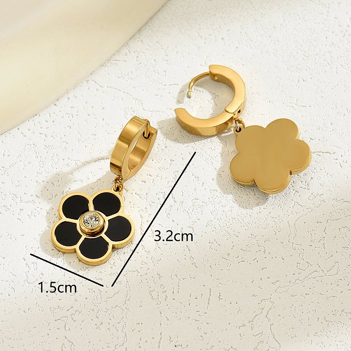 1 Pair Elegant French Style Star Heart Shape Flower Plating Inlay Stainless Steel  Plastic Shell 18K Gold Plated White Gold Plated Earrings