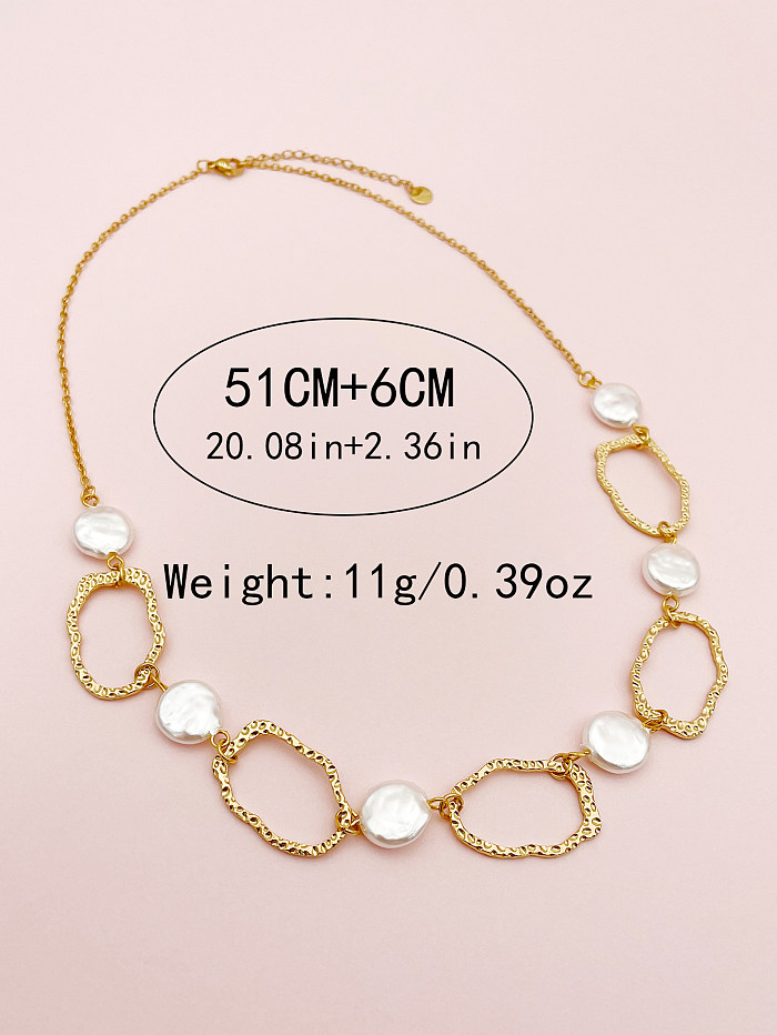 Casual Simple Style Irregular Stainless Steel  Pearl Plating Hollow Out Gold Plated Long Necklace