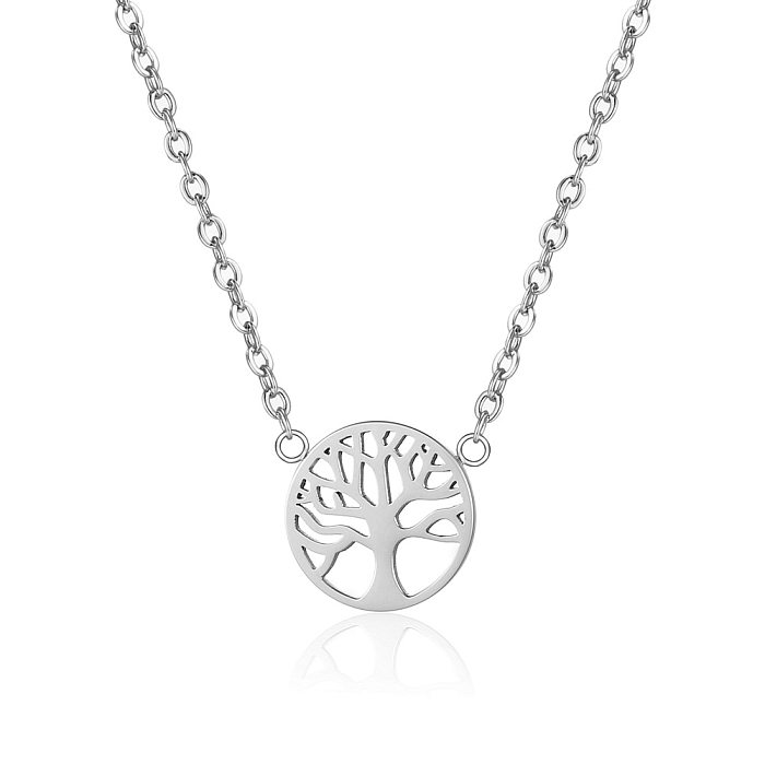 Simple Style Tree Stainless Steel Inlaid Gold Pendant Necklace 1 Piece
