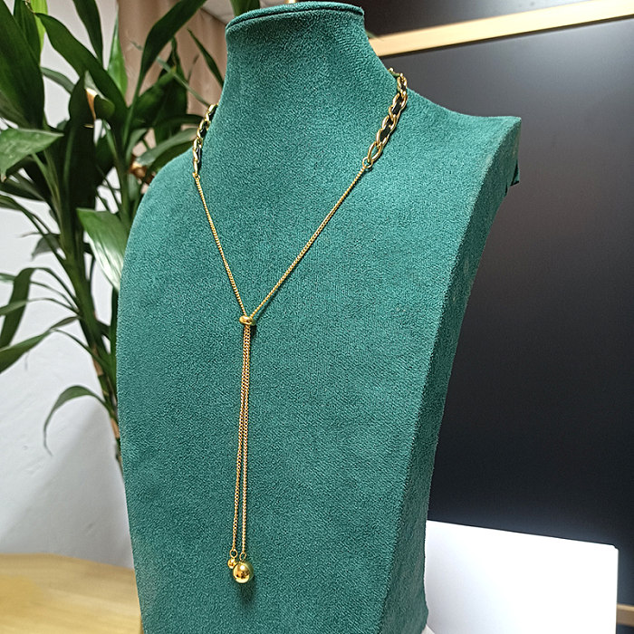 Lässige, elegante, glamouröse, runde Halskette mit 18-Karat-Vergoldung aus Edelstahl