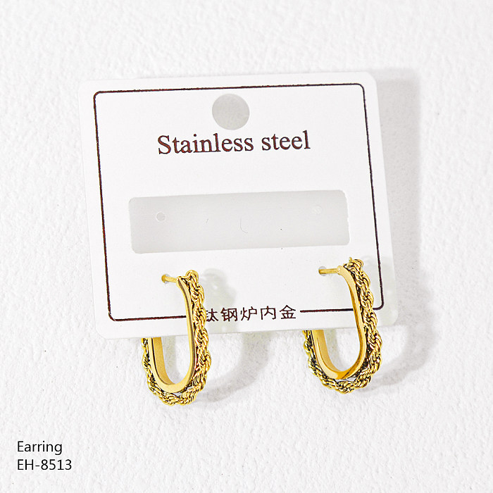 1 Paar einfache U-förmige Stern-Twist-Plating-Inlay-Ohrringe aus Edelstahl mit Strasssteinen, Zirkon, rosévergoldet, vergoldet, versilbert