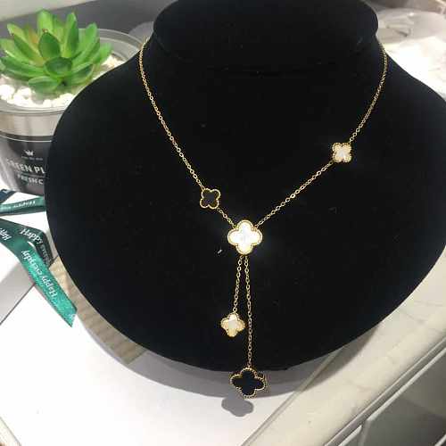 Fashion Two-color Double-sided Wearable Four-leaf Clover Stainless Steel Necklace Wholesale