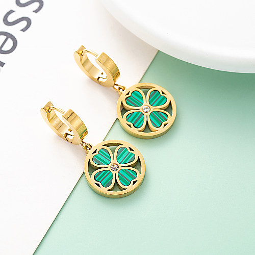 1 Pair Fashion Four Leaf Clover Heart Shape Stainless Steel Patchwork Inlay Shell Drop Earrings