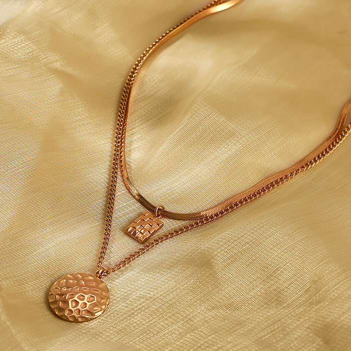 Collier pendentif rond en acier inoxydable, Style Simple et décontracté, incrustation de strass, plaqué or 18 carats