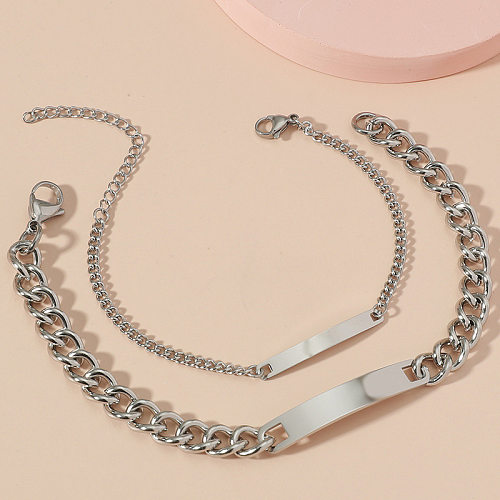 Simples brilhante titânio aço longo curvado marca lettering pulseiras jóias por atacado