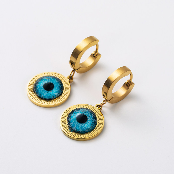 1 Paar elegante, glamouröse, luxuriöse herzförmige Augen-Inlay-Ohrringe aus Edelstahl mit künstlichen Kristallen