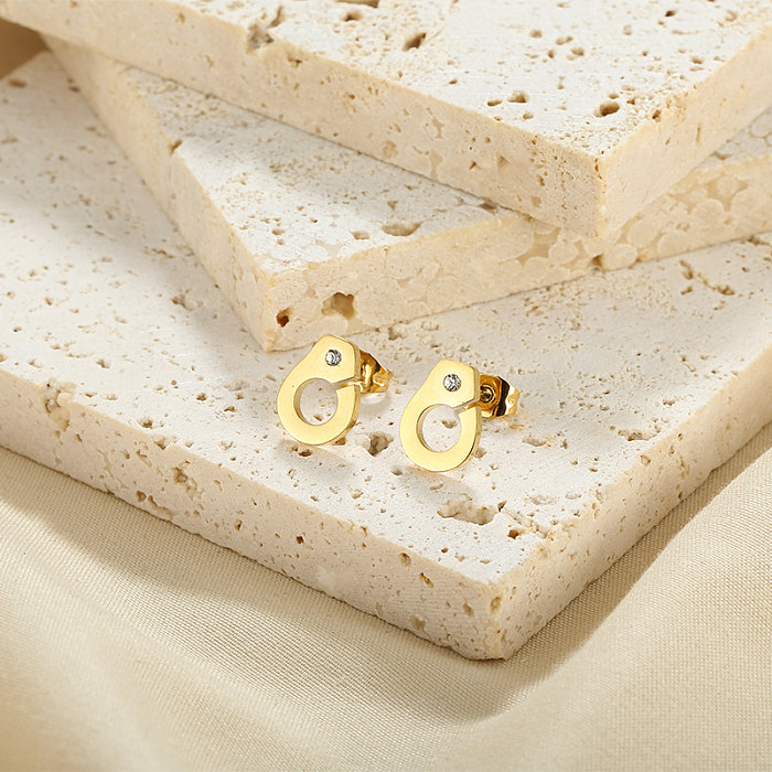 1 Pair Simple Style Solid Color Plating Inlay Stainless Steel  Zircon 18K Gold Plated Ear Studs