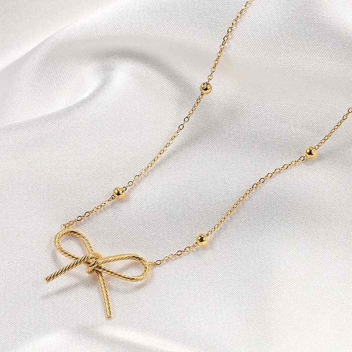Simple Style Bow Knot Stainless Steel Plating Gold Plated Pendant Necklace