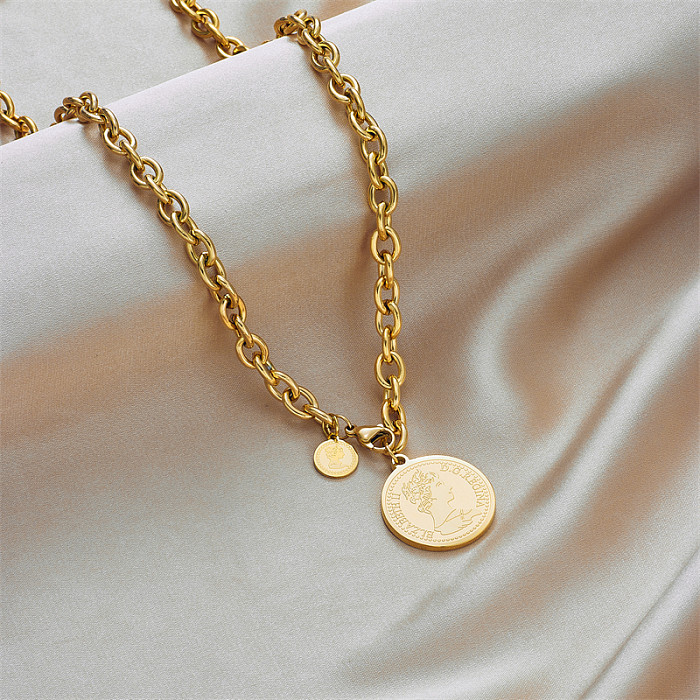 Vintage Style Portrait Stainless Steel  Necklace Gold Plated Stainless Steel  Necklaces