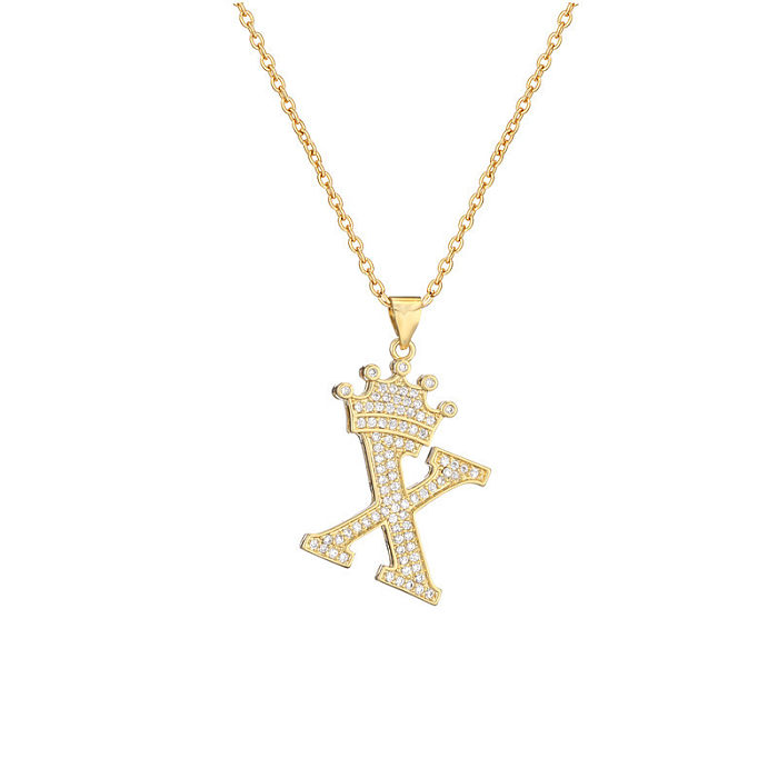 Hip-Hop Vintage Style Simple Style Letter Crown Stainless Steel  Plating Inlay Zircon Gold Plated Pendant Necklace