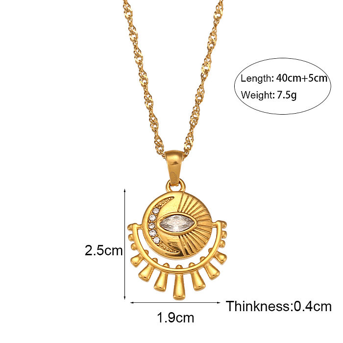 Fashion Sun Moon Eye Stainless Steel  Pendant Necklace Plating Inlay Zircon Stainless Steel  Necklaces