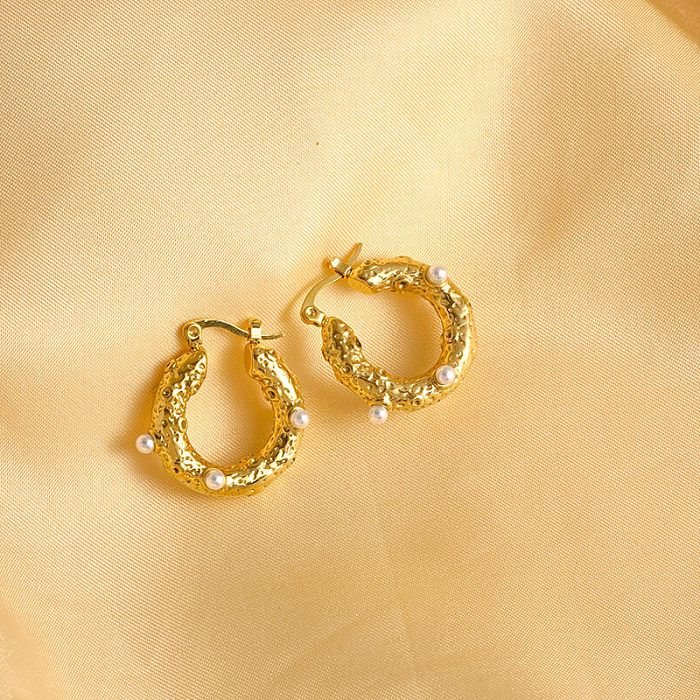 1 Pair Modern Style Classic Style U Shape Plating Inlay Stainless Steel  Zircon Gold Plated Earrings